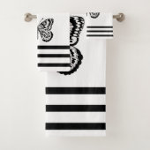 Moderne zwarte vlinders en stripes bad handdoek (Insitu)