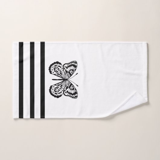 Moderne zwarte vlinders en stripes bad handdoek (Handdoek)