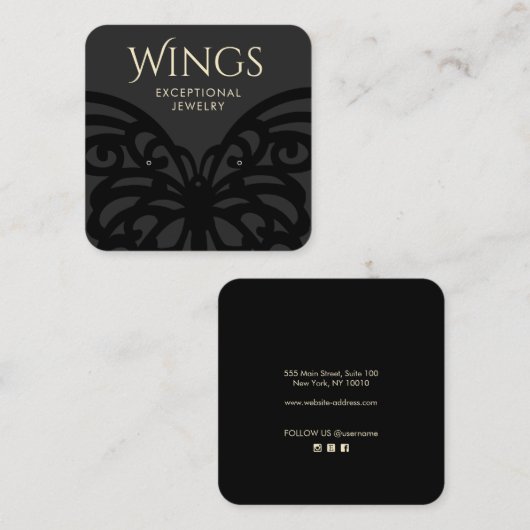 Moderne zwarte vlinderstaafvertoning vierkante visitekaartje (Voorkant / Achterkant)