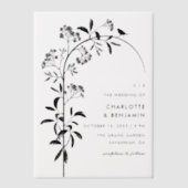 Moderne Zwarte Vogel Botanische Boog Huwelijk Vellum Uitnodigingen (Voorkant)