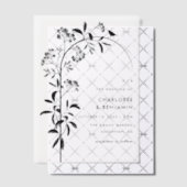 Moderne Zwarte Vogel Botanische Boog Huwelijk Vellum Uitnodigingen (Offset (Uitnodiging))