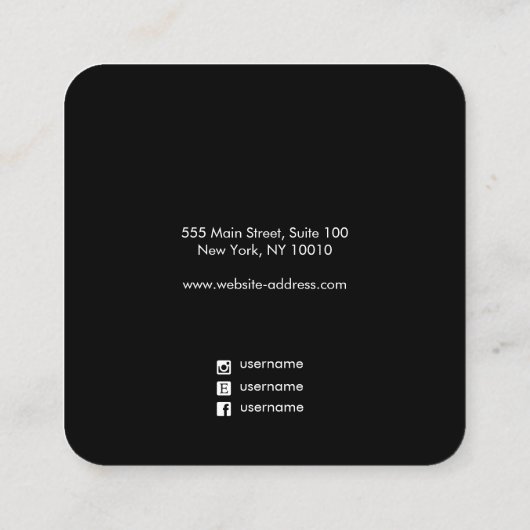 Moderne zwarte vont vierkant verouderingsscherm vierkante visitekaartje (Achterkant)