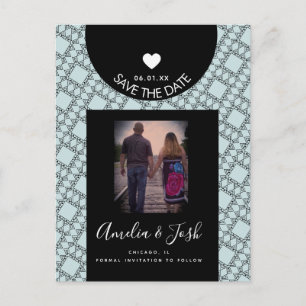 Moderne Zwarte Vormen Patroon Save the Date Postka Briefkaart
