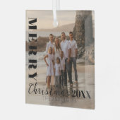 Moderne Zwarte Vrolijk Kerstscript Foto Glas Ornament (Voorkant links)