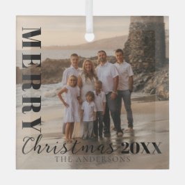 Moderne Zwarte Vrolijk Kerstscript Foto Glas Ornament