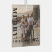 Moderne Zwarte Vrolijk Kerstscript Foto Glas Ornament (Voorkant Rechts)