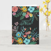 Moderne zwarte watercolours bloemenverjaardag kaart (Gele Bloem)