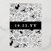 Moderne zwarte Waterverf Floral Foto opslaan Datum Folie Uitnodiging (Achterkant)