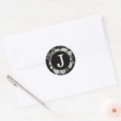 Moderne zwarte Waterverf Floral Monogram Faux Gold Ronde Sticker (Envelop)