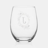 Moderne zwarte Waterverf Floral Monogram Faux Gold Wijnglas Zonder Voet (Achterkant)