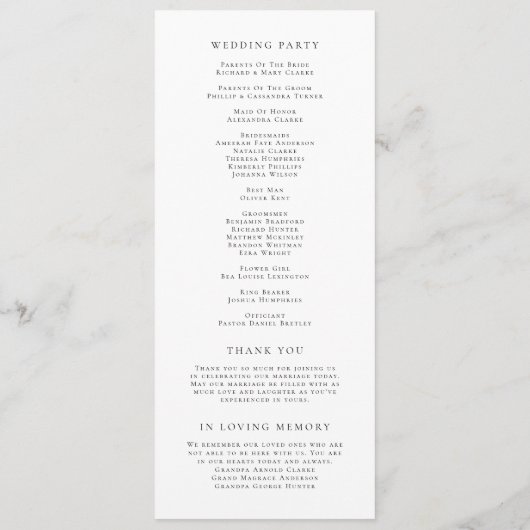 Moderne zwarte Waterverf Rozen Bloemenbruiloft Programmakaart (Achterkant)