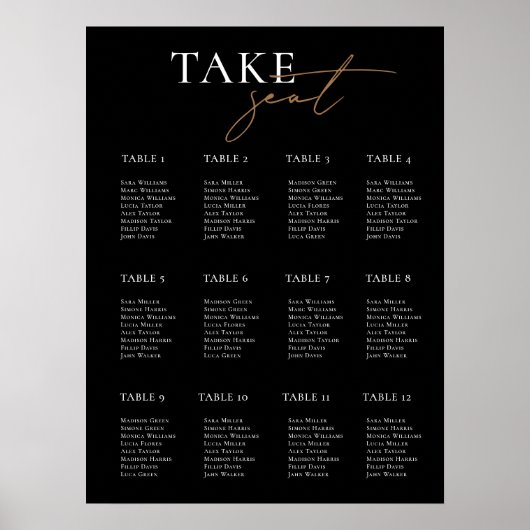 Moderne zwarte-weduwenkaart gastnamen poster (Voorkant)