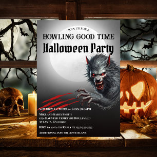 Moderne Zwarte Weerwolf Vollemaan Halloween-feest Kaart