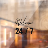Moderne Zwarte Welkom 24/7 Raamsticker (Vel 2)