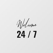 Moderne Zwarte Welkom 24/7 Raamsticker (Vel)