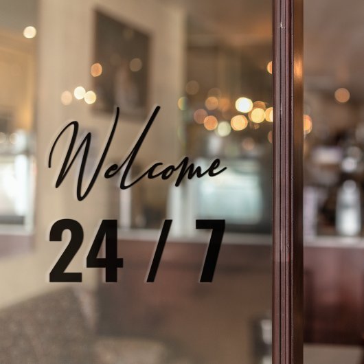 Moderne Zwarte Welkom 24/7 Raamsticker