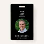 Moderne zwarte werknemer QR-code badge (Voorkant)