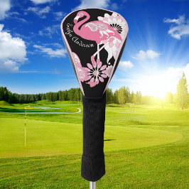 Moderne Zwarte Whimsical Tropische Vogel Roze Flam Golfheadcover