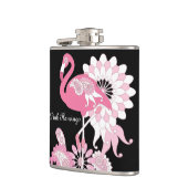 Moderne Zwarte Whimsical Tropische Vogel Roze Flam Heupfles (Links)