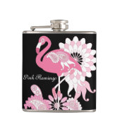 Moderne Zwarte Whimsical Tropische Vogel Roze Flam Heupfles (Voorkant)
