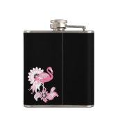 Moderne Zwarte Whimsical Tropische Vogel Roze Flam Heupfles (Achterkant)