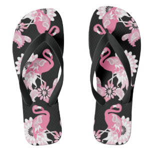 Moderne Zwarte Whimsical Tropische Vogel Roze Flam Teenslippers