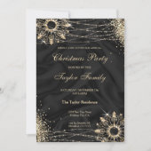 Moderne zwarte wintergouden sneeuwkerstfeest Invi Kaart (Voorkant)