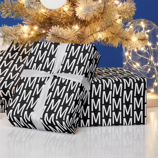 Moderne zwarte witte aangepaste monogram letter pa cadeaupapier (Feestdagen)