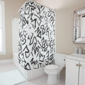 Moderne zwarte witte Abstracte graffiti-penseelstr Douchegordijn (In situ)