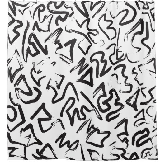 Moderne zwarte witte Abstracte graffiti-penseelstr Douchegordijn (Voorkant)