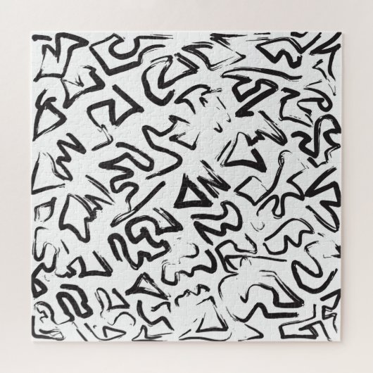 Moderne zwarte witte Abstracte graffiti-penseelstr Legpuzzel (Horizontaal)