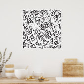 Moderne zwarte witte Abstracte graffiti-penseelstr Poster (Keuken)