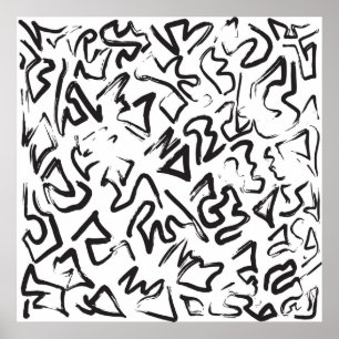 Moderne zwarte witte Abstracte graffiti-penseelstr Poster