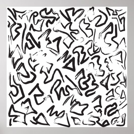 Moderne zwarte witte Abstracte graffiti-penseelstr Poster (Voorkant)
