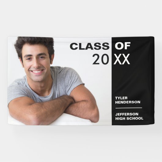 Moderne zwarte witte Afstuderen Foto Partij Spandoek (Horizontaal)