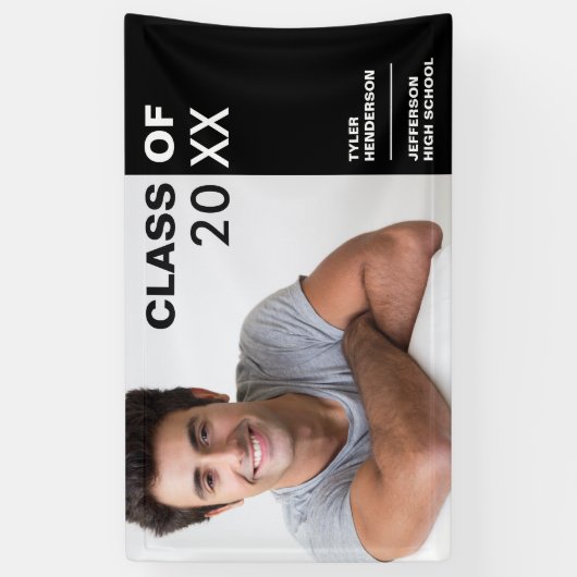 Moderne zwarte witte Afstuderen Foto Partij Spandoek (Verticaal)