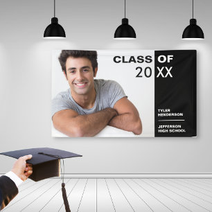 Moderne zwarte witte Afstuderen Foto Partij Teken Spandoek