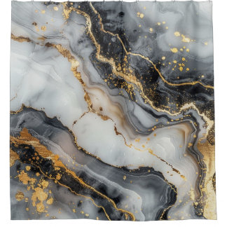 Moderne Zwarte Witte Agate Gouden Spat Marmer Douchegordijn
