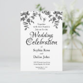 Moderne zwarte witte aquarelrozen bruiloft kaart (Staand voorkant)