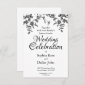 Moderne zwarte witte aquarelrozen bruiloft kaart (Voorkant / Achterkant)