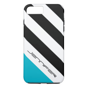 Moderne zwarte, witte, blauwe strepe persoonlijke  	iPhone 8/7 plus hoesje