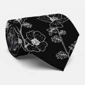 Moderne Zwarte & Witte Bloem Rank Bruiloft Stropdas (Opgerold)