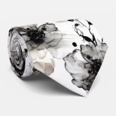 Moderne Zwarte Witte Bloemen Alcoholinkt Stropdas (Opgerold)