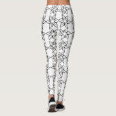 Moderne Zwarte & Witte Bloemige Patroon Leggings (Achterkant)