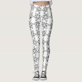 Moderne Zwarte & Witte Bloemige Patroon Leggings (Voorkant)