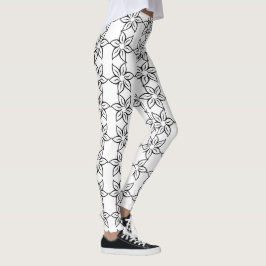 Moderne Zwarte & Witte Bloemige Patroon Leggings