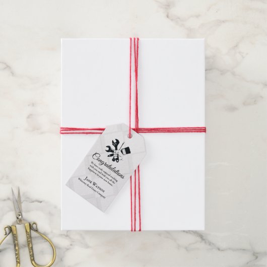 Moderne Zwarte & Witte Blok Bouw Constructie Cadeaulabel (Met Touw)