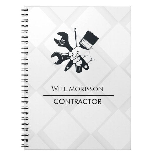 Moderne Zwarte & Witte Blok Bouw Constructie Notitieboek (Voorkant)