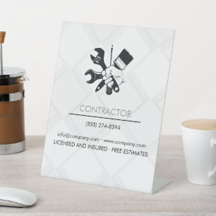 Moderne Zwarte & Witte Blok Bouw Constructie Reclamebord Met Voetstuk