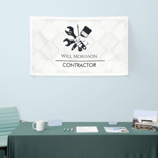 Moderne Zwarte & Witte Blok Bouw Constructie Spandoek (Beurs)